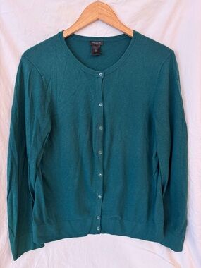Ann Taylor Factory Teal Button-Front Crew Cardigan